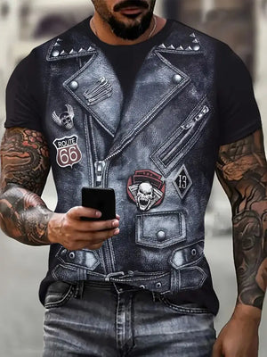 T-shirt Homme Moto Vintage Imprimé 3D Oversize Streetwear - vue 5