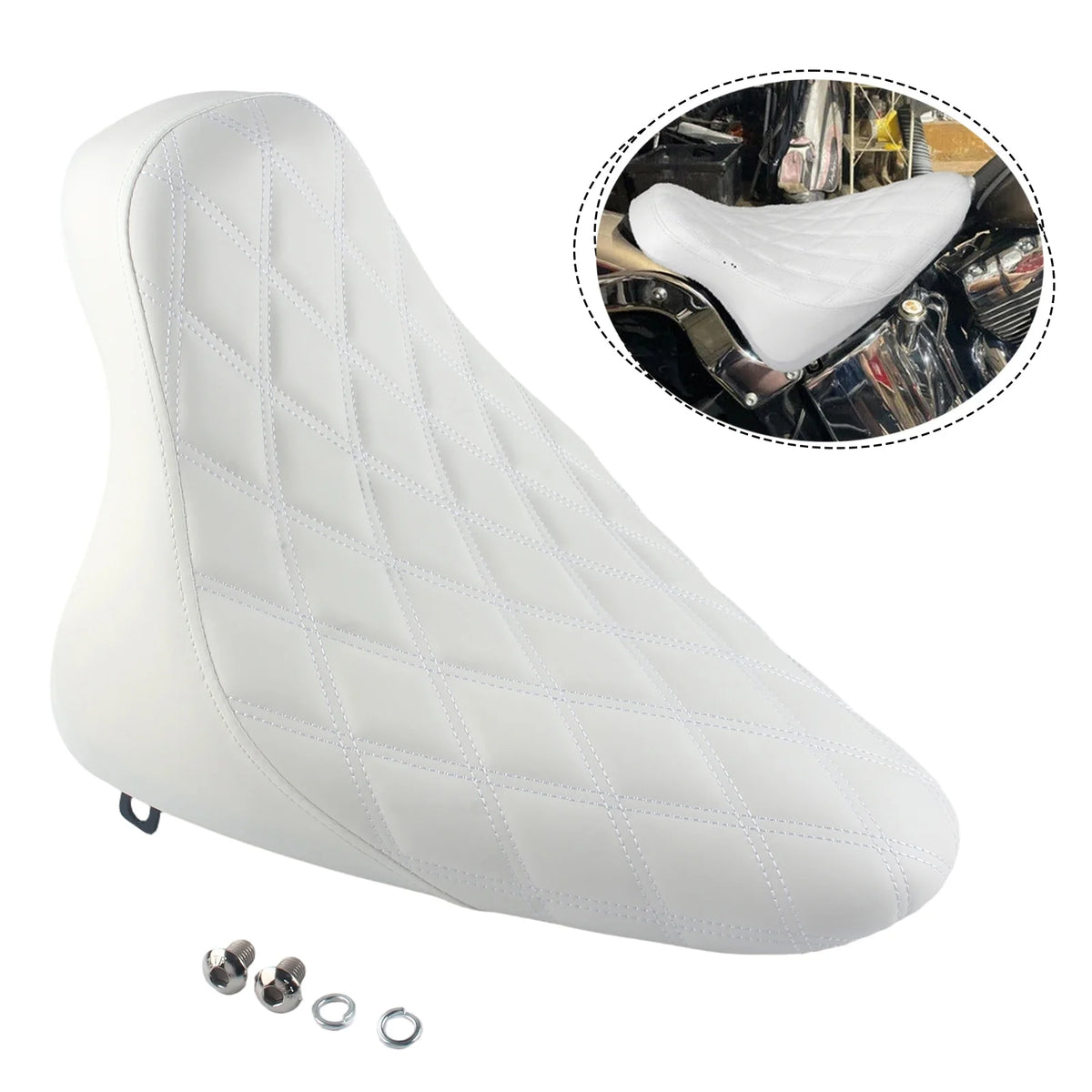 Selle solo pilote blanche pour Harley-Davidson Fat Boy FXST / FLST / FLSTF