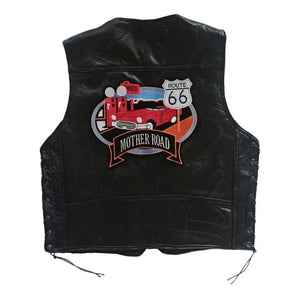 Gilet en cuir noir brodé sans manches, vue de face - vue 6