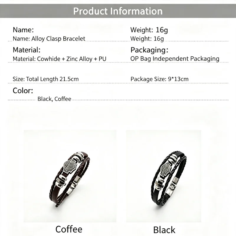 Bracelet en cuir tressé marron style biker vintage - vue 2
