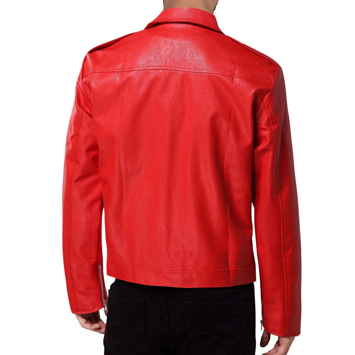Veste biker homme en simili cuir rouge et noir, vue de face - vue 2