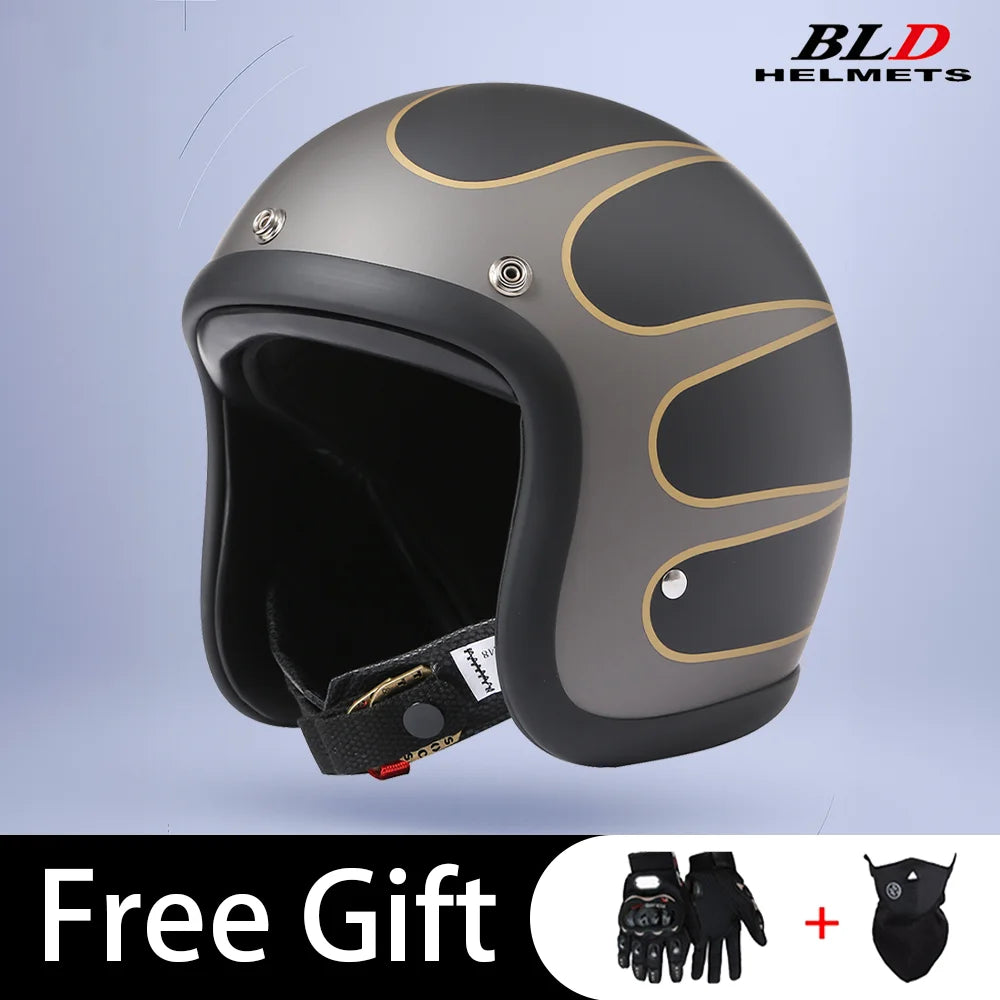 Casque moto jet rétro noir style café racer - vue de profil - vue 2