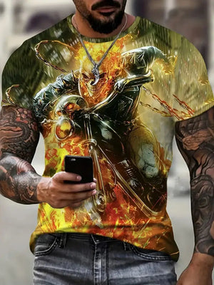 T-shirt Homme Moto Vintage Imprimé 3D Oversize Streetwear - vue 11