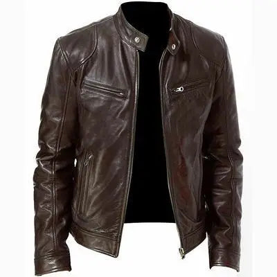 Blouson moto col montant en simili cuir - vue - vue 3