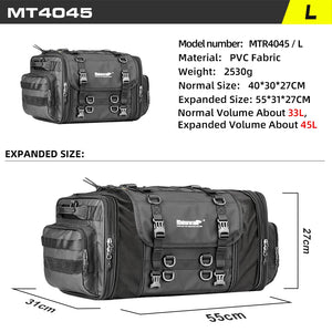 Sac de selle arrière moto Rhinowalk noir, fermetures zippées latérales - vue 10