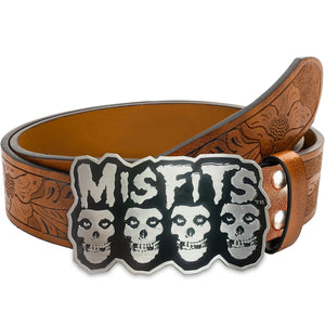 Ceinture simili cuir marron boucle tête fantôme - vue 6