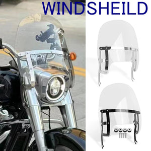 Pare-brise double bulle chromé pour Harley Softail Fat Boy - vue 1