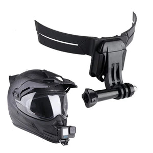 Support de menton noir collé sur un casque de moto - vue 1