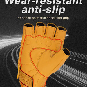 Gants moto cuir mi-doigts style rétro, vue de face - vue 5