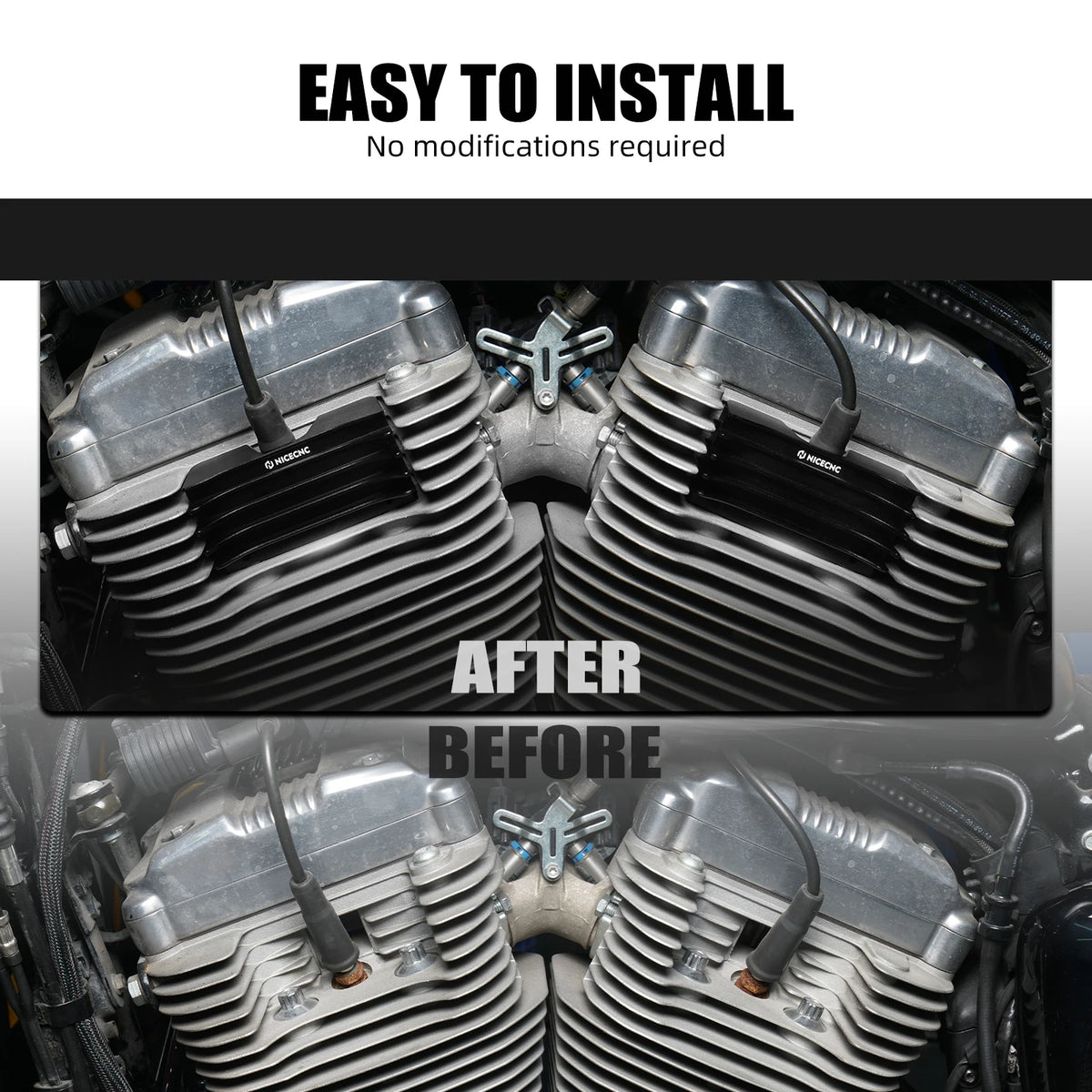 Paire de caches ailetés noirs pour vis de culasse sur Harley Sportster - vue 2