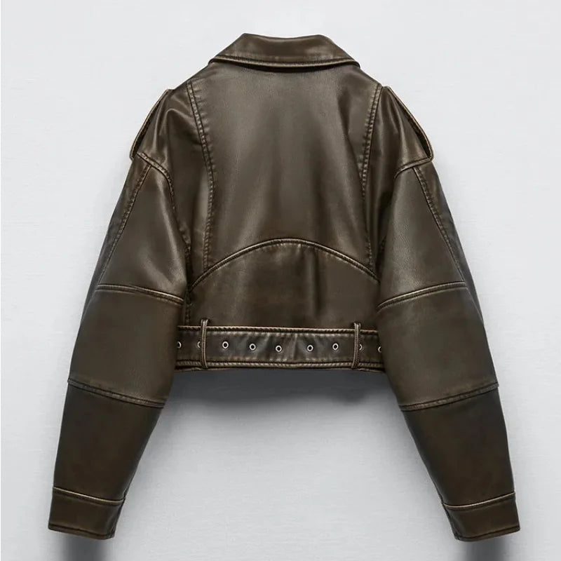 Veste courte en simili cuir noir pour femme - style biker - vue 2