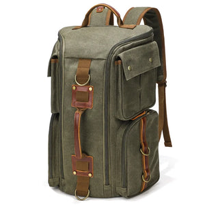 Sac à dos vintage en toile cirée et cuir marron - vue 9