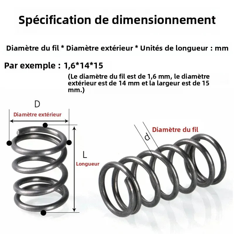 Lot de 5 ressorts de compression en acier - diverses tailles (Ø 15 à 40 mm)