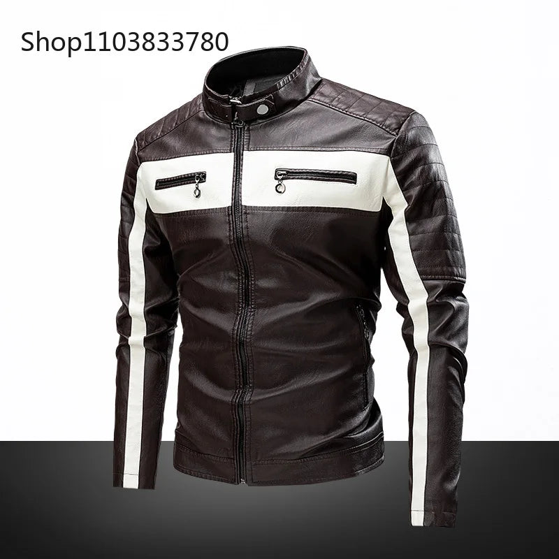 Blouson cuir homme col montant, style motard grande taille - vue 2