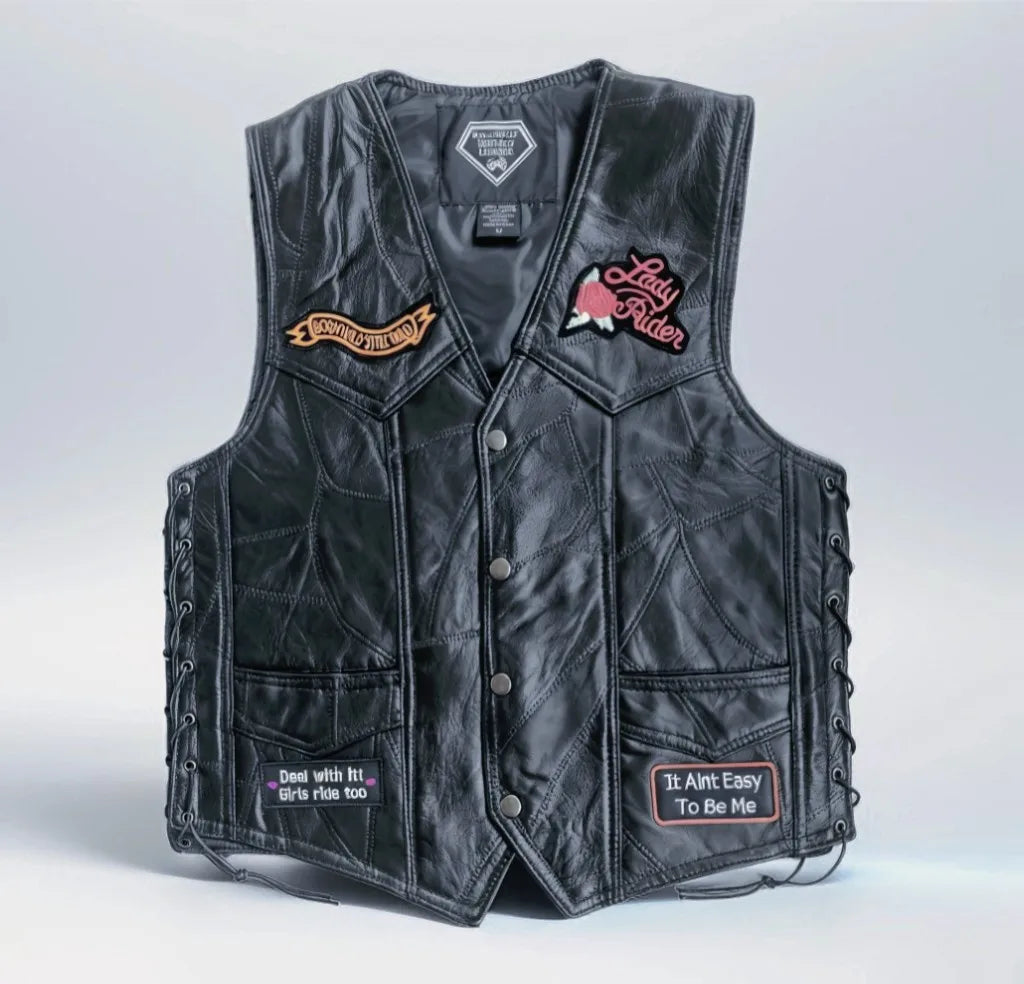 Gilet en cuir homme avec broderie cœur - style motard - vue 2