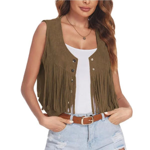 Gilet cowgirl femme franges et rivets - suédine ethnique - vue 9