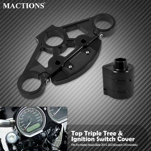 Kit de té supérieur de fourche (top triple tree) + cache contacteur d'allumage pour Harley-Davidson Touring Road Glide 2015-2023 – photo 1/9