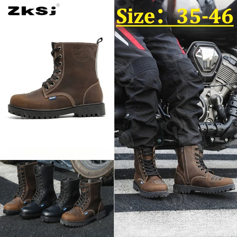 Bottes moto montantes en cuir - vue de profil