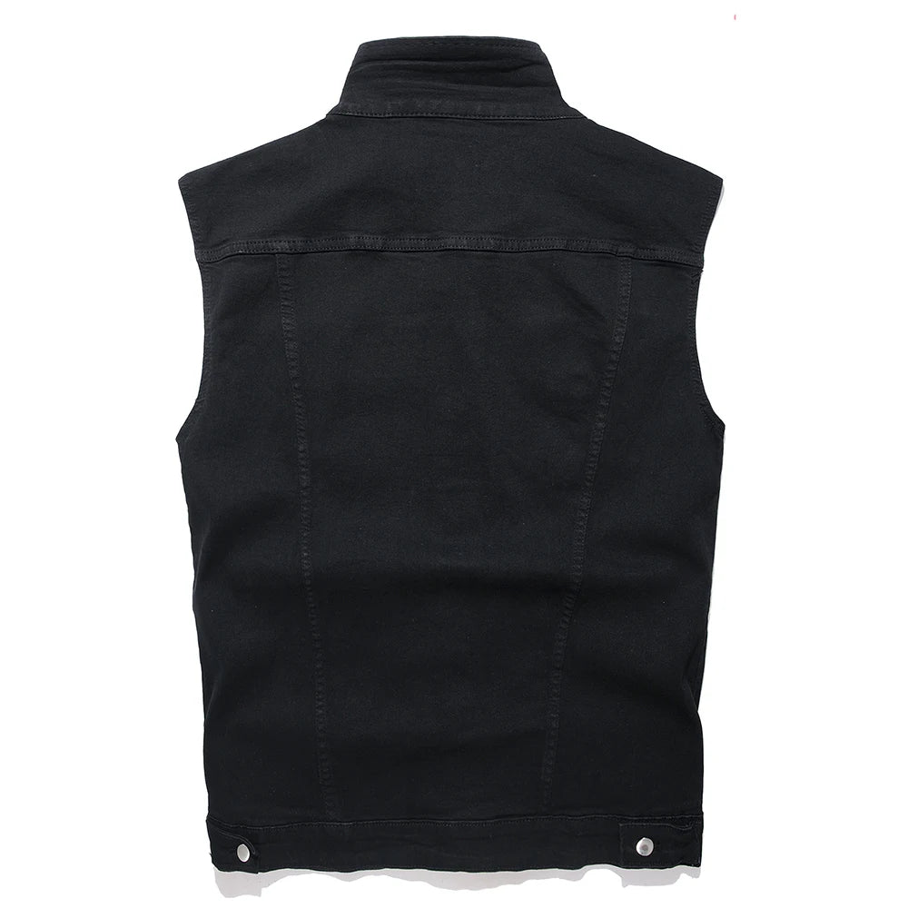 Gilet en jean noir sans manches - vue - vue 2