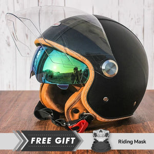 Casque moto jet 3/4 open face en cuir avec double visière - vue 6