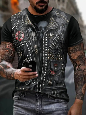 T-shirt Homme Moto Vintage Imprimé 3D Oversize Streetwear - vue 1