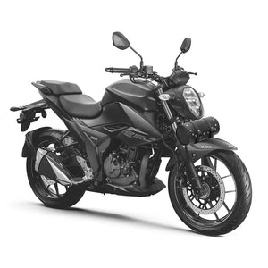 Sacoche de fourche en cuir noir imperméable fixée sur une moto - vue 6