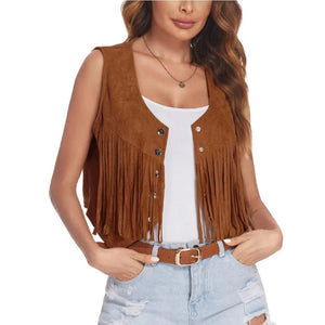 Gilet cowgirl femme franges et rivets - suédine ethnique - vue 4