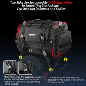 Sac de coffre arrière moto Rhinowalk noir, extensible, monté sur porte-bagages - vue 5