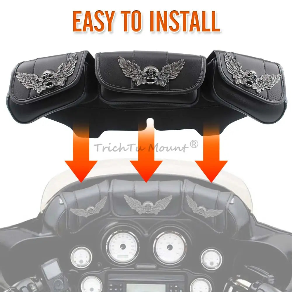 Sacoche de pare-brise 3 poches en cuir microfibre pour Harley Touring Electra Glide/Street Glide (1996-2013) - vue 2