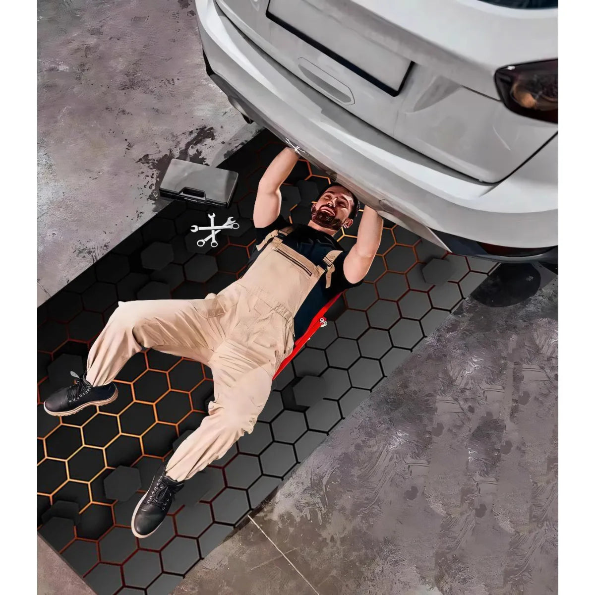 Tapis moto nid d'abeille 3D antidérapant, absorbant, style cyber – photo 2/6