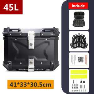 Top case moto en aluminium noir avec serrure, fixé sur un porte-bagages arrière - vue 20