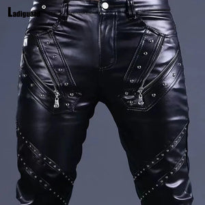 Pantalon simili cuir homme slim style rock, fermeture zip - vue 1
