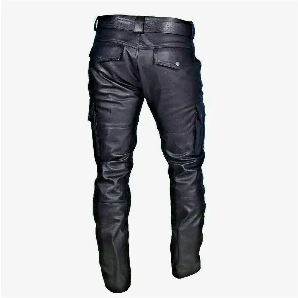 Pantalon simili cuir moto homme noir, poches cargo - vue 2