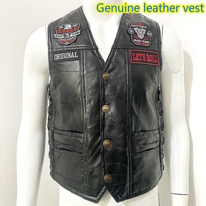 Gilet en cuir noir motif tête de mort - vue de face - vue 2