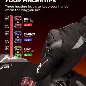 Gants moto chauffants noirs - vue sur main - vue 2