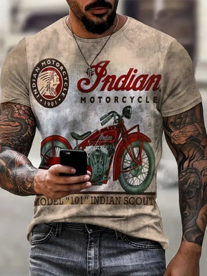 T-shirt Homme Moto Vintage Imprimé 3D Oversize Streetwear - vue 12