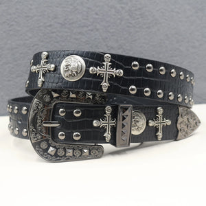 Ceinture en similicuir noir avec rivets métalliques et boucle punk - vue 13