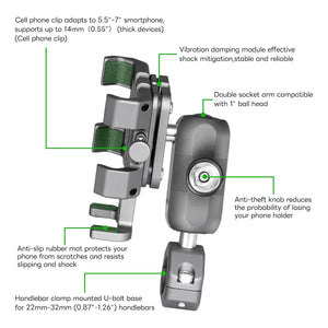Support téléphone/GPS moto FANAUE en aluminium avec amortisseur de vibrations - vue 4