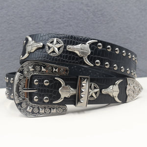 Ceinture en similicuir noir avec rivets métalliques et boucle punk - vue 11