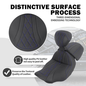 Selle biplace noire avec dossier pour Harley-Davidson Touring - vue 5