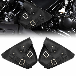 Sacoche latérale universelle en cuir noir et marron pour moto - vue 11