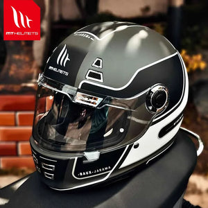 Casque moto intégral rétro noir - vue de face - vue 3