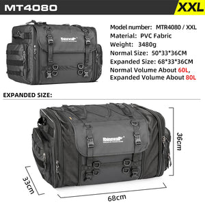 Sac de selle arrière moto Rhinowalk noir, fermetures zippées latérales - vue 8