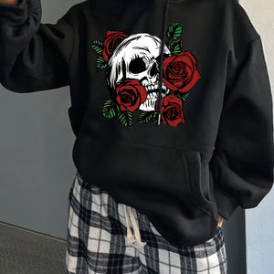 Sweat capuche femme crâne et roses - vue principale