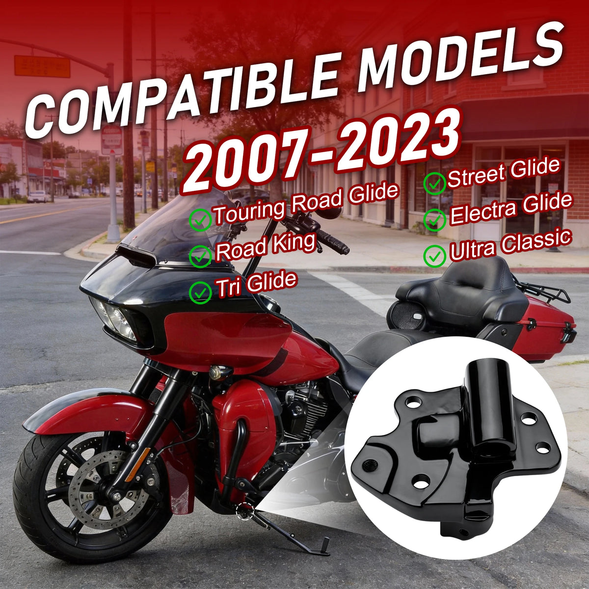 Support de fixation de béquille latérale pour Harley-Davidson Touring Road Glide, Street Glide, Road King, Electra Glide, Tri Glide 2007-2023 – photo 2/7