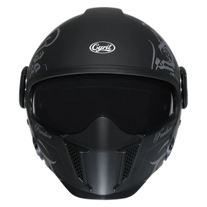 Casque moto modulable rétro avec double visière, vue 3/4 - vue 2