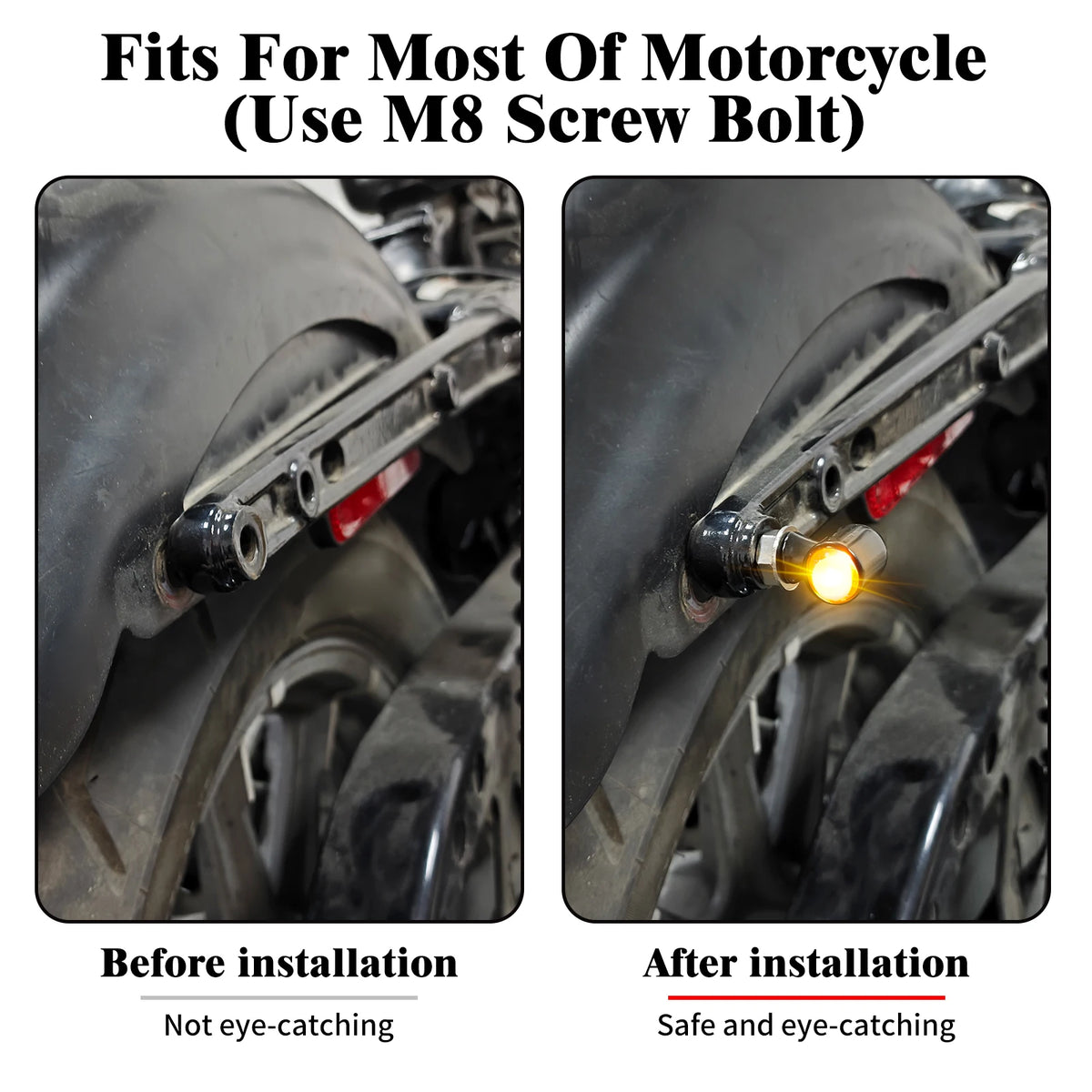 Paire de mini clignotants LED moto noir/chrome, montage universel - vue 2