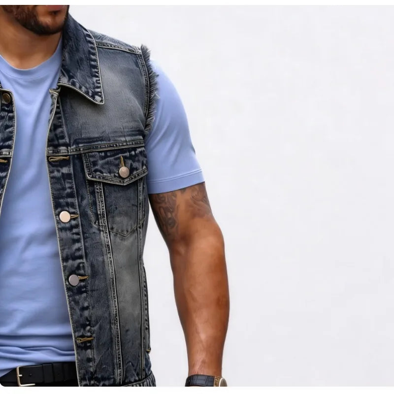 Gilet en jean délavé sans manches - vue produit - vue 2