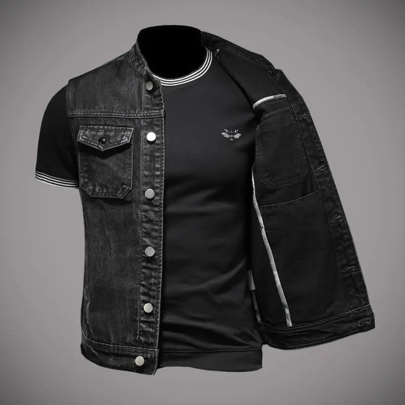 Gilet en jean homme style motard, vue de face - vue 2