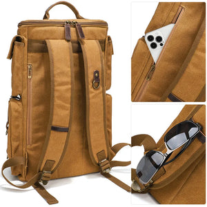 Sac à dos vintage en toile cirée et cuir marron - vue 3